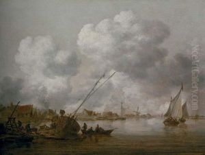An Estuary With A Small Schip Being Caulked In The Foreground