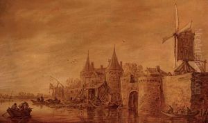 Fortifications And A Windmill Along A River