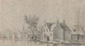 A Couple And A Small Boat Near A Town by Jan van Goyen