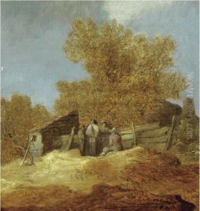 A Dune Landscape With Peasants Gossiping Before A Cottage