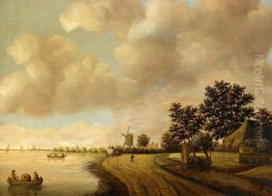 Kanallandskap Med Figurer by Jan van Goyen