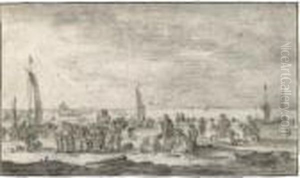 Beach Scene, With Peasants Foraging On The Shore And Others Loading A Cart - view 1
