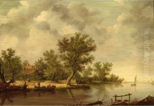 A River Landscape With Fishermen In A Boat