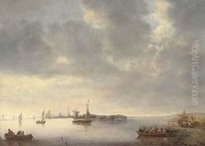 Fishing Boats And Other Shipping Near A Dutch Town by Jan van Goyen
