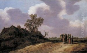 A Dune Landscape With Figures Conversing Before A Row Of Cottages A Dune Landscape With Figures Conversing Before A Row Of Cottages