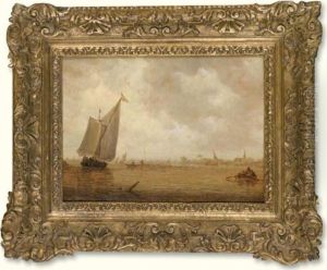 A River Landscape With A Smalschip And Rowing Boats by Jan van Goyen