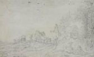 An Inn On A Hill With Peasants by Jan van Goyen