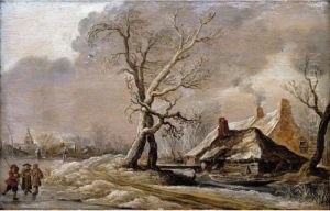 A Winter Landscape With Skaters On A Frozen Lake by Jan van Goyen