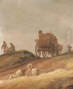 A Dune Landscape With Peasants In A Horsedrawn Cart And Travellersresting On A Path by Jan van Goyen
