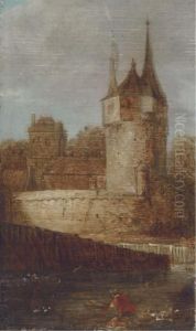 A Fisherman On A Canal With A Castle Beyond