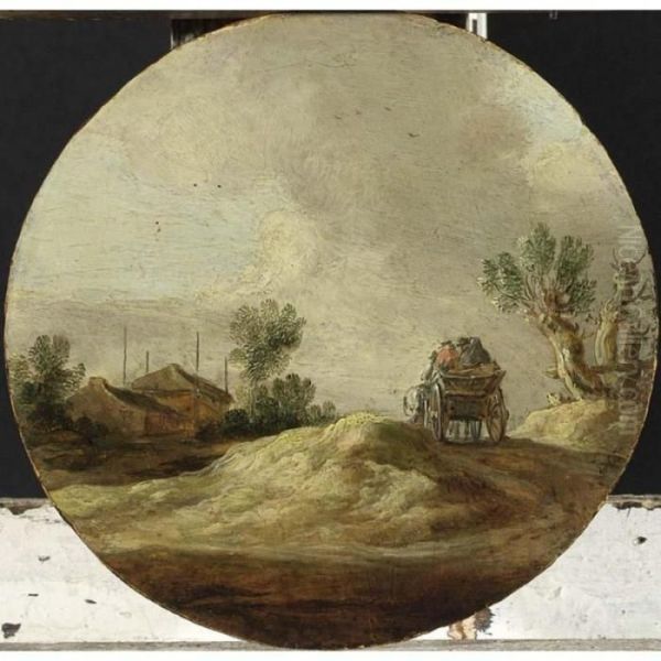 Travellers In A Cart On A Path, A Farm Beyond - view 1