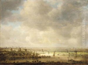 Panoramic Landscape With Windmills And Boats by Jan van Goyen