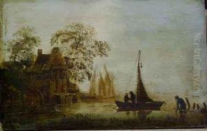 River Landscape With Fisherman In A Boat by Jan van Goyen