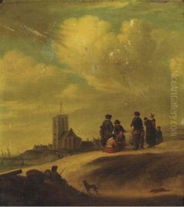 Fishermen And Townsfolk On The Beach At Egmond Aan Zee by Jan van Goyen