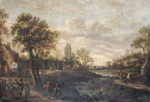 A River Landscape With Travellers Approaching A Village A River Landscape With Travellers Approaching A Village