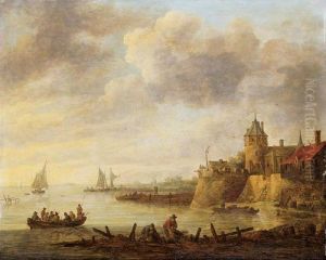 River Scene With A Fortified Shore