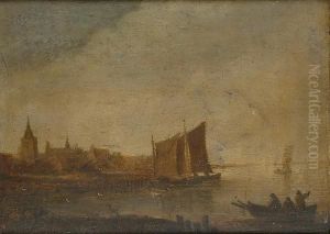 Vessels On An Estuary Beside A Village by Jan van Goyen
