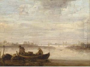 A River Landscape With Fishermen In A Boat by Jan van Goyen