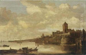 Nijmegen: A View Of The Valkhof 
Seen From Across The River Rhine, With A Ferry In The Foreground