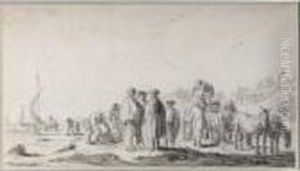 Fisherfolk On The Shore by Jan van Goyen