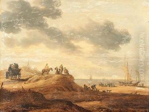 A Dune Landscape With Figures On The Shore, Shipping Beyond