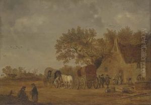 Travellers At Halt Outside The Swan Inn by Jan van Goyen
