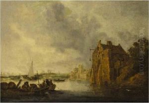 Landscape With Boats And Houses On A Riverbank