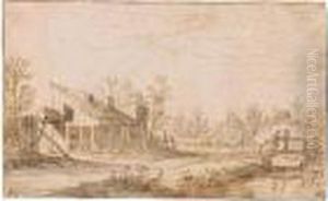 Hamlet Near A Stream With Two Figures On A Bridge by Jan van Goyen