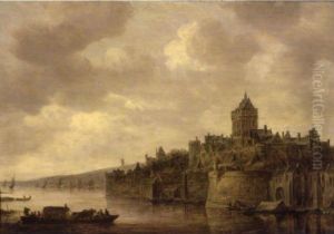 The Valkhof At Nijmegen,with A Ferry On The River Waal In The Foreground