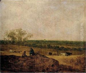 A Dune Landscape With Two 
Figures Conversing In The Foreground, Cattle Grazing In The Middle 
Distance, A Tower Beyond