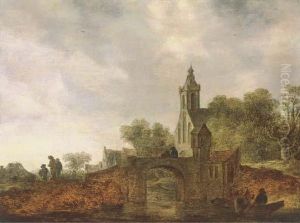 A River Landscape With Travellers Near A Bridge A River Landscape With Travellers Near A Bridge