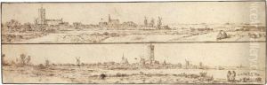 Two Panoramic Views Of A Small Town, One Above The Other On A Single Sheet. by Jan van Goyen