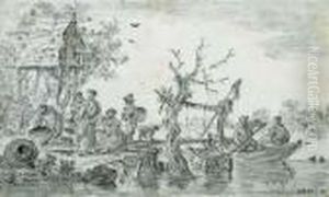Villagers By A Dovecote At A Ferry Station