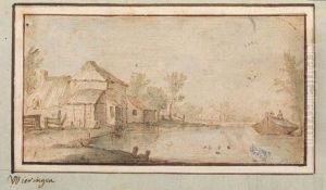 Houses By A River by Jan van Goyen