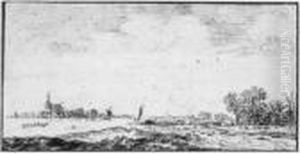 An Extensive River Landscape With A Church In The Distance by Jan van Goyen