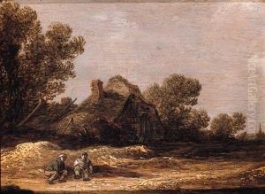 Peasants Resting On A Track By A Farm - A Fragment by Jan van Goyen
