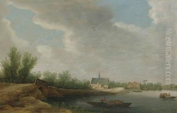 View Of Leiderdorp With Rowing Boats, A Church Beyond - view 1
