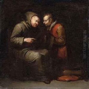 A Monk Listening To The Confession Of A Kneeling Man by Egbert Jaspersz. van, the Elder Heemskerck