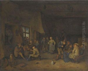 A Tavern Scene With Figures Playing Chess