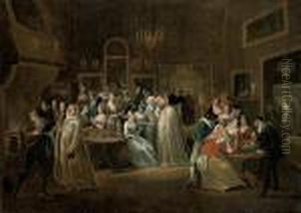 Elegant Company Taking Chocolate At A Masquerade Ball - view 1