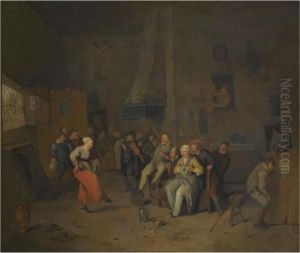 An Interior With Inebriated Villagers Making Merry by Egbert Jaspersz. van, the Elder Heemskerck