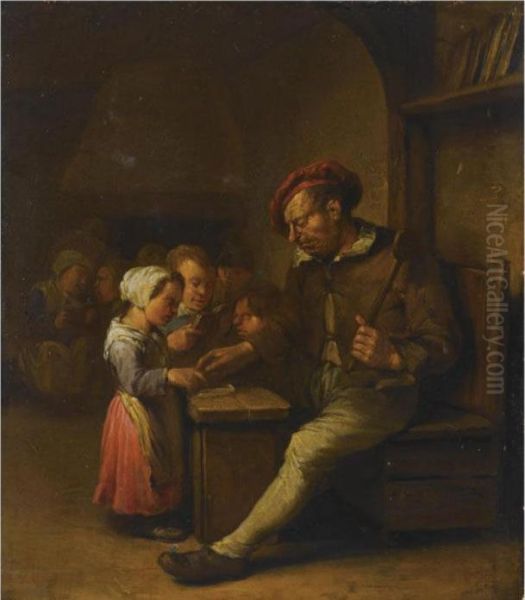 A Schoolroom Interior With A Teacher And His Pupils - view 1