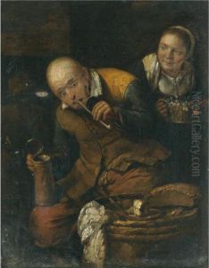 An Interior With A Peasant Couple Drinking, Smoking And Eating by Egbert Jaspersz. van, the Elder Heemskerck