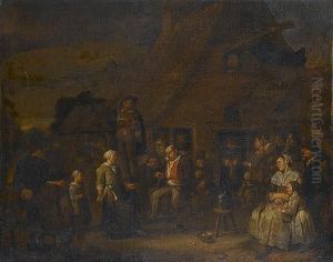 Peasants Making Music And Dancing Outside A Village Tavern by Egbert Jaspersz. van, the Elder Heemskerck
