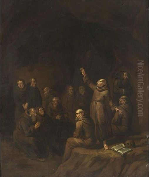 Monks Preaching And Praying In A Cave - view 1