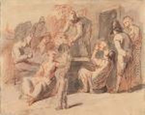 Peasants Drinking In Front Of A Tavern by Egbert Jaspersz. van, the Elder Heemskerck