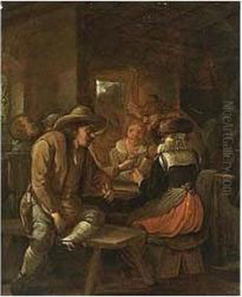 Peasants Drinking And Smoking At A Table In An Inn - view 1