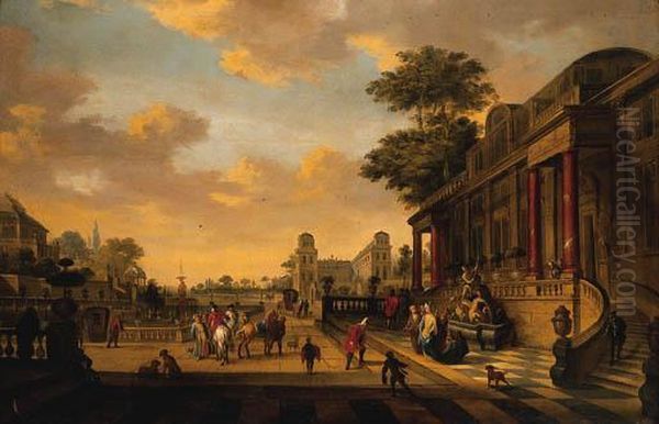 A Capriccio Of A Baroque Palace With A Lady Greeting A Gentleman Ona Terrace - view 1