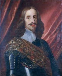Portrait D'homme En Armure Devant Unrideau Rouge