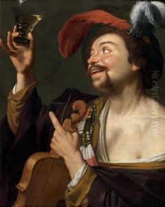 Violoniste Tenant Un Verre by Gerrit Van Honthorst